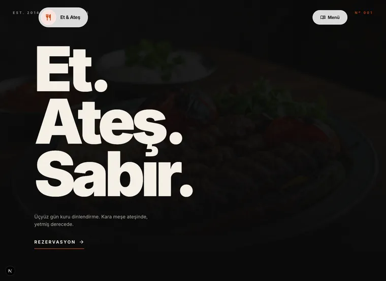Et & Ateş şablonu — koyu steakhouse tasarımı